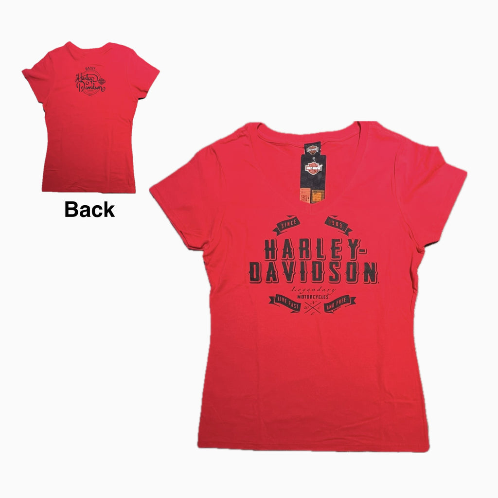 Women's S/S Tee - Simple V-Neck Bright Red - Banff Harley-Davidson®