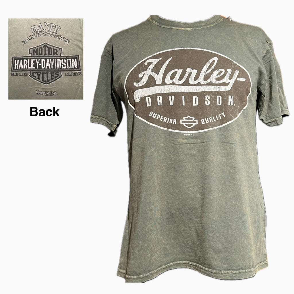Men's S/S Tee - Open Oval ADT Dyed Olive Green - Banff Harley-Davidson®