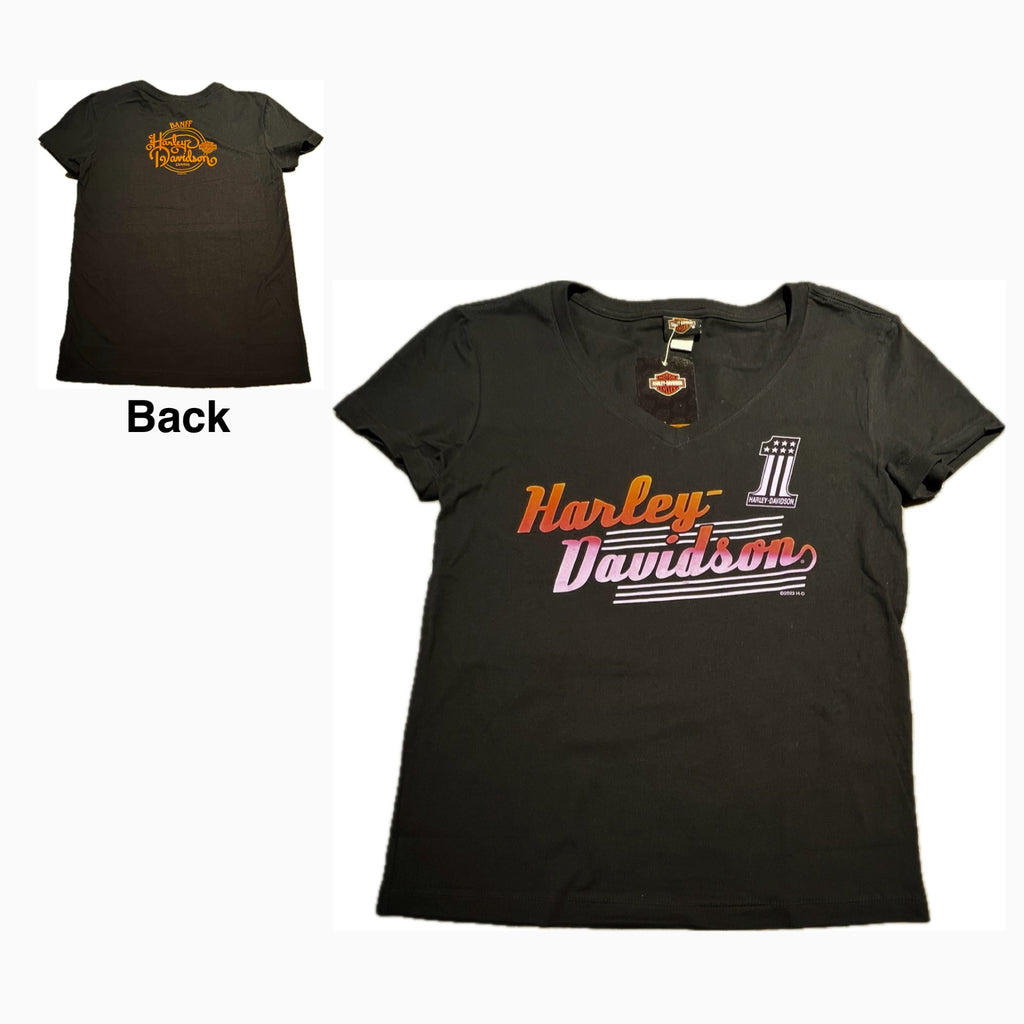 Women's S/S Tee - Ombre V-Neck Black - Banff Harley-Davidson®